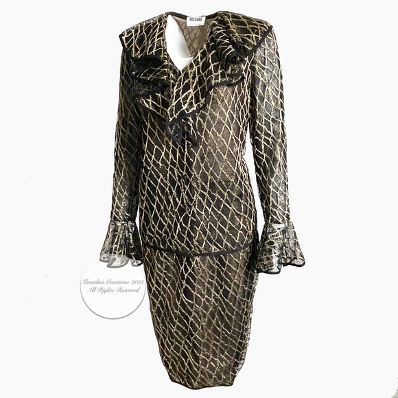 Authentic Vintage Bill Blass 2-Piece Illusion Lace Jacket & Skirt Set Size 12 - Picture 7 of 12